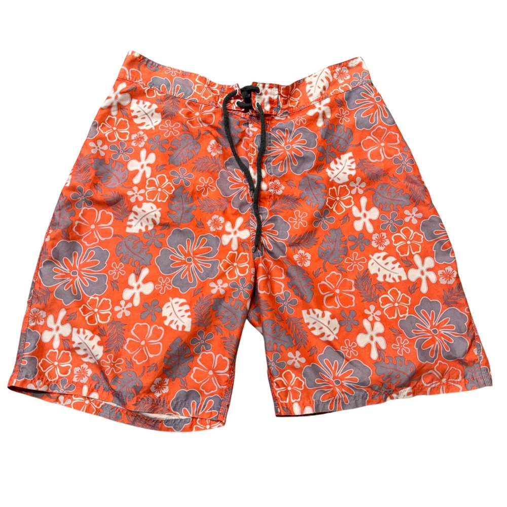 Beach Rays Mens Orange Tropical Floral Board Shorts Swim Trunks Size 38 Hawaiian
